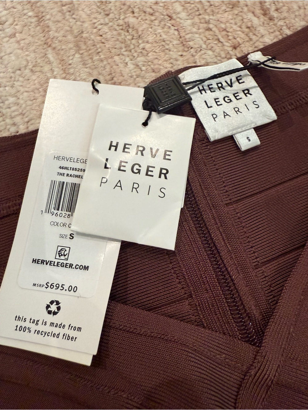 Herve Leger Chocolate Brown Bandage Off-Shoulder Mini Dress - Picture 2 of 4